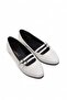 Women's oval toe double buckle ballet flats - white - 2