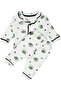 Unisex Ecru Green Frog Patterned Double Breasted Collar Pajama Set - 2