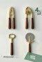 Set of 4 Gold Kitchen Utensils with Acacia Handles |   Garlic Crusher, Walnut Cracker, Pizza Knife, Opener - 2