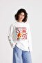 Women's Ecru Oversize Printed Cotton T-Shirt 31102 - 4