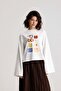Women's Ecru Wide Sleeve Oversize Printed T-Shirt 31100