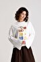 Women's Ecru Wide Sleeve Oversize Printed T-Shirt 31100 - 7
