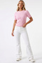 Pink Crew Neck Short Sleeve Knitwear Sweater Slim Fit Hair Knit Patterned - 3