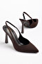 Women's Bitter Brown Satin Elastic Open-Back High Heeled Shoes - 4