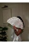 Bridal Fan with Floral and Pearl Details - 2