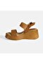 Women's Tan Adjustable Buckle Leather Detailed Wedge Heeled Suede Sandals - 3