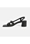Women's Black Heeled Leather Sandals - 3