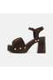 Women's Bitter Brown Metal Buckle Platform Heeled Suede Sandals - 3