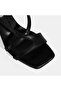 Black Women's Leather Heeled Sandals with Buckle Accessories - 8