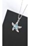 Starfish Figured Handles Blue Stone Steel Necklace - 3
