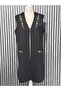 Steel Mesh 3-Button Colorful Floral Embroidered Slit Mother's Tunic Vest Black - 2