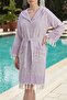 Hooded Unisex Peshtemal Beach Bathrobe 100% Cotton Seaside Stripe - 2