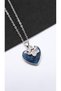 Blue Enamel Steel Necklace with Heart Paw Figure