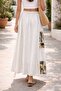 Patch Detailed Elastic Waist Italian Linen Skirt - 2