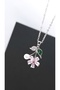 Women's Green Leaf Pink Flower Steel Necklace - 6