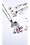 Women's Green Leaf Pink Flower Steel Necklace - 5