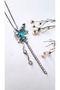 Butterfly Figured Zircon Stone Blue Opal Steel Necklace - 4