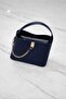 Women's 3-Compartment Square Model Chain Detail Handbag and Shoulder Bag Navy Blue