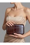 Brown Gold Detailed Thick Crocodile Patterned Women's Evening Dress Bag Wedding Engagement Graduation