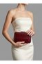 Burgundy Color Silver Detailed Thick Crocodile Patterned Women's Evening Dress Bag Wedding Engagement Graduation