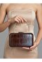 Brown Silver Detailed Thick Crocodile Patterned Women's Evening Dress Bag Wedding Engagement Graduation