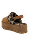 Women Faux Fur Trim Platform Classic Slingback in Tan - 3