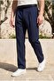 Baruchel Pleated Baggy Fit Fabric Men's Trousers - Navy Blue - 4