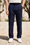 Baruchel Pleated Baggy Fit Fabric Men's Trousers - Navy Blue