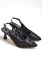 Tulle Stone Detailed Medium Heel Pointed Toe Evening Dress Shoes