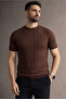 Men's Crew Neck Striped Knitwear T-Shirt Brown Cd163 - 2