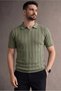 Men's Open Collar Knitwear T-Shirt Khaki Cd103 - 2