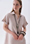 Women's Stone Color A-Form Mini Linen Dress - 3