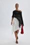 Lina Lace Detail White Satin Skirt