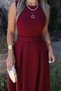 Burgundy Halter Neckline Belted Flared Dress - 4