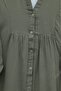V-Neck Half-Buttoned Piece Muslin Dress with Elastic Sleeves -Khaki - 7