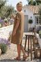 Organic Cotton Light Brown Boat Neck Short Sleeve Double Pockets Casual Muslin Woven Dress 95 60 - 5