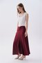 Women's Burgundy A-Line Long Skirt with Gathered Waist and Slit - 3