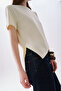 Women's Yellow Asymmetrical Cut Crew Neck T-Shirt - 4