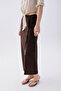 Women's Brown Button Detailed Midi Linen Skirt - 4