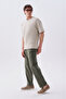 Men's Khaki Textured Comfort Fit Tie-Waist Trousers - 3