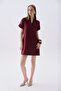 Women's Burgundy A-Form Mini Linen Dress - 4
