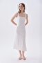 Women's White Jacquard Sleeveless Midi Dress