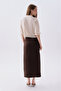 Women's Brown Button Detailed Midi Linen Skirt - 2