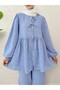 Tied Front, Segmented Sleeve Elasticized Suit - Blue - 5