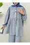 Tied Front, Segmented Sleeve Elasticized Suit - Ice Blue - 3
