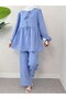 Tied Front, Segmented Sleeve Elasticized Suit - Blue - 4