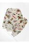 Boy's 100% Cotton Gray Dinosaur Football Ball Print Long Sleeve Winter Pajamas Set - 2