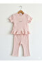 Frilly Jacquard Girls T-Shirt Pants Set - 2