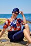 Hijab Swimsuit Semi-Closed Covered Short-Sleeved Orange Giant Flower