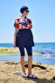 Hijab Swimsuit Semi-Closed Covered Short-Sleeved Orange Giant Flower - 4